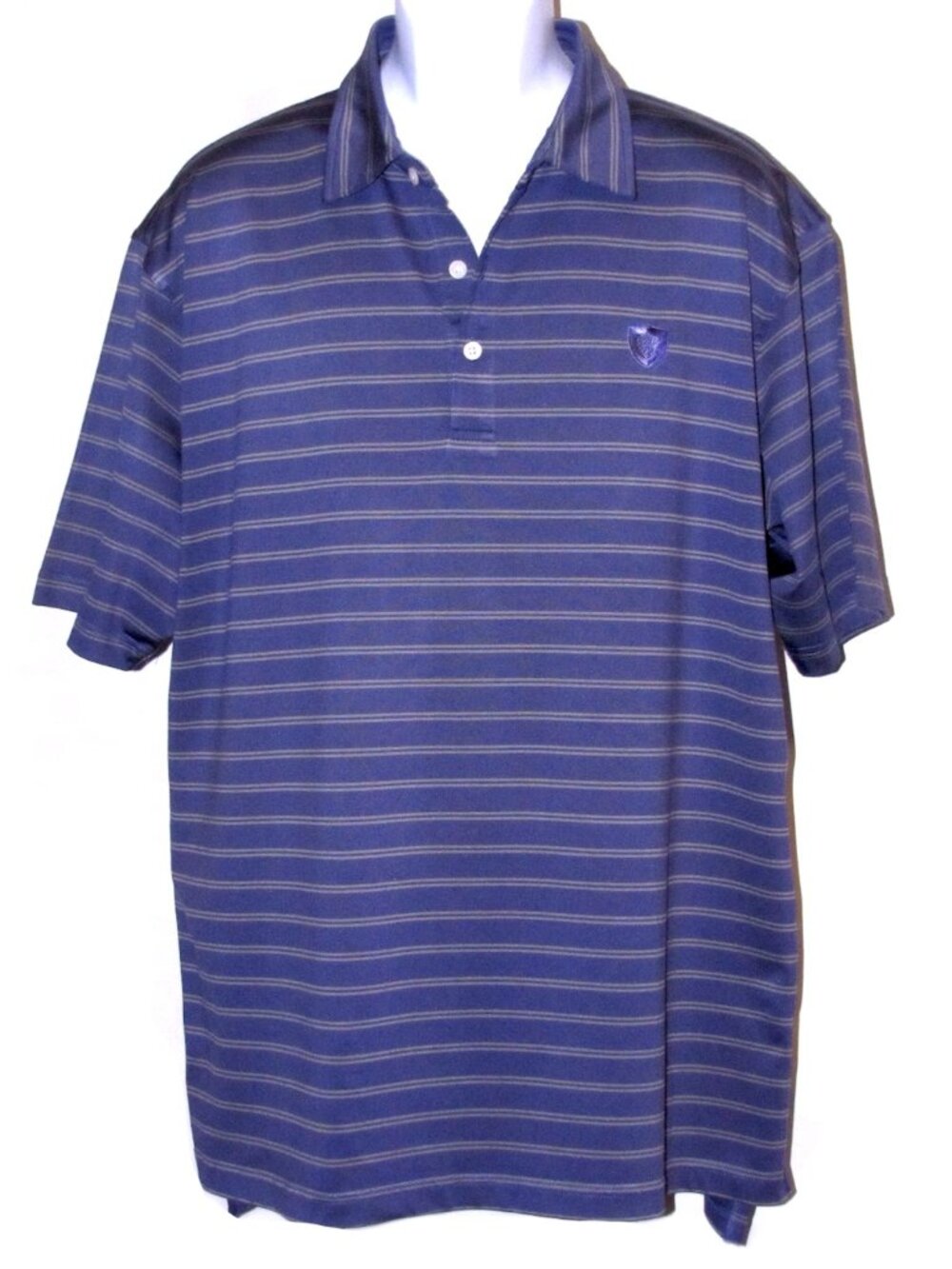 DUNNING GOLF Men's Polo Shirt Purple Large Regular Fit Striped 3 Button Coolmax